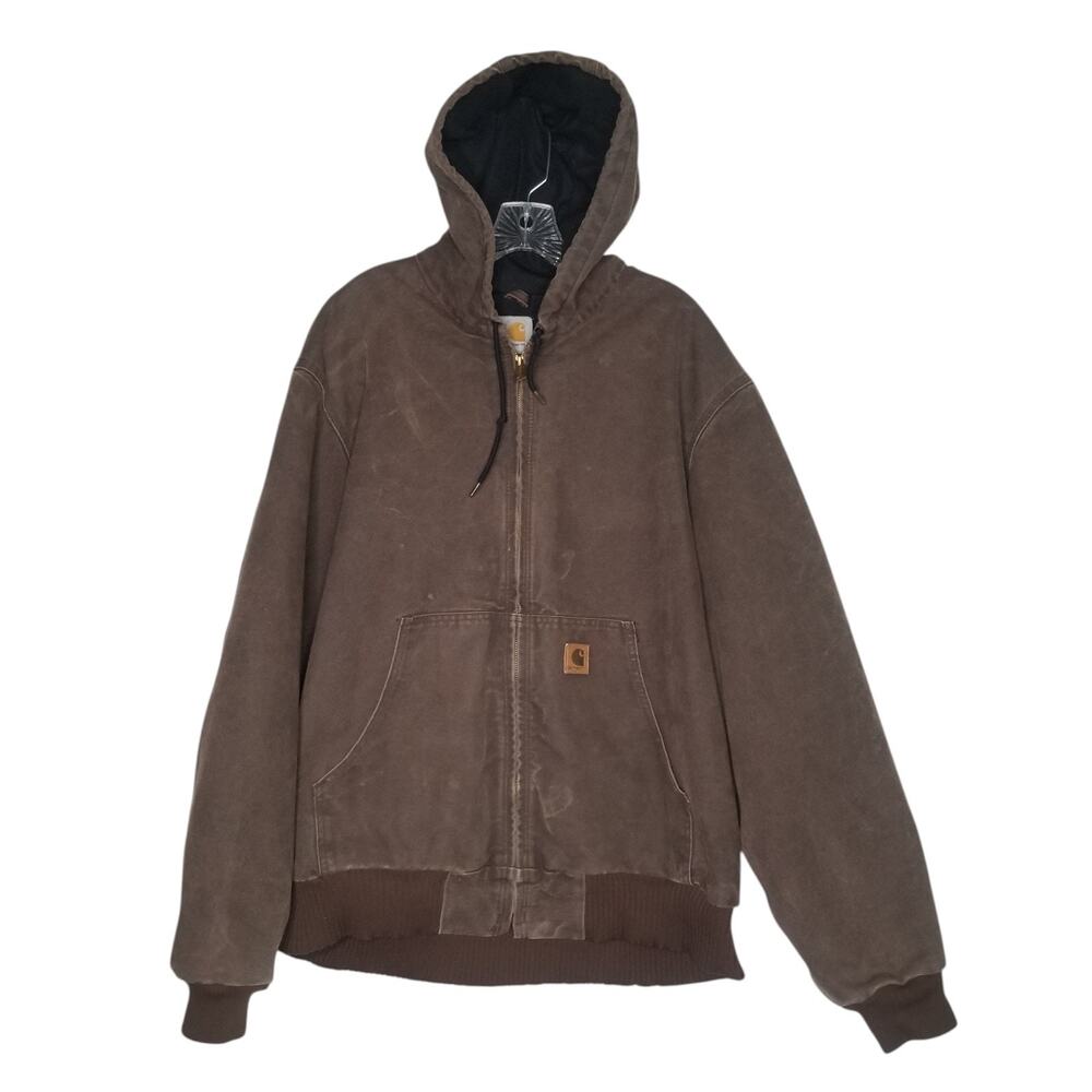 Carhartt J208 DKB Dark Brown Thermal Lined Duck Canvas Hooded Jacket Men's 2XL